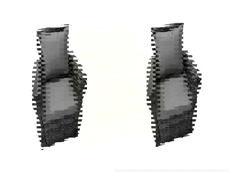 Fimous Rattan Garden Furniture Set 6 Pieces Outdoor Garden Sofa Oblong Coffee Table Set with Chair 2 Big Footstools Dark Grey Mixed