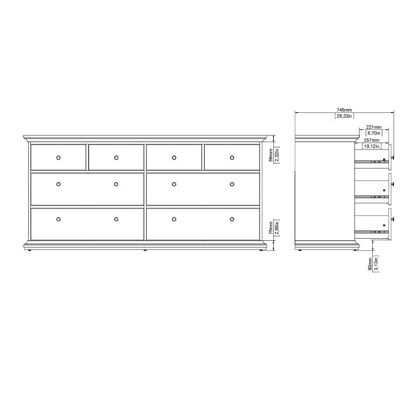 Wyld Haus Osaka Farmhouse Wide White Wooden Chest 8 Drawers