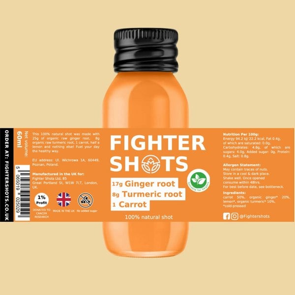 Fighter Shots Carrot + Ginger + Turmeric Shot single or  12 x 60ml