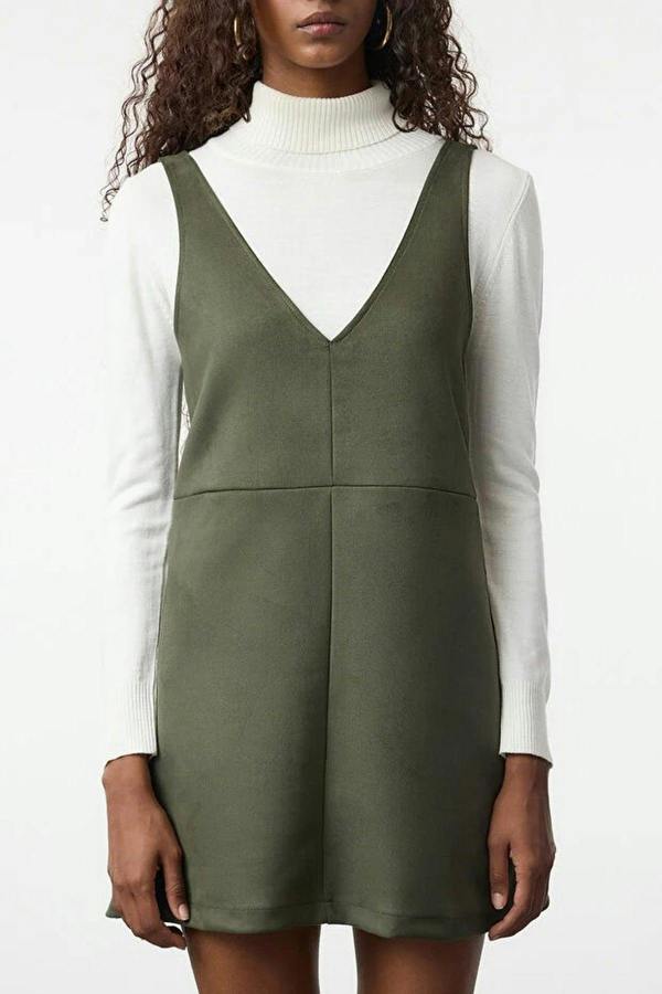 WOVCOR V-Neck Vest Suede Mini Knit Dress
