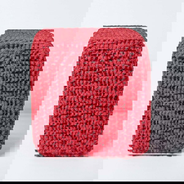 HOMESCAPES Cube Cotton Knitted Pouffe Footstool Bean Filled Hand Knitted