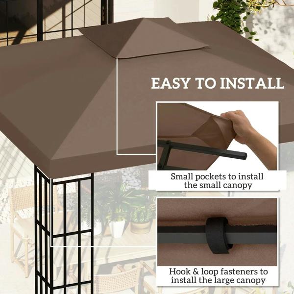 Coffee double-tier canopy top replacement with attachment pockets and hooks.