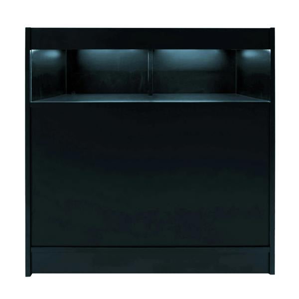 Luna LED Shop Counter Set in sleek black, featuring illuminated top shelf, smooth surface, and modern design for retail spaces