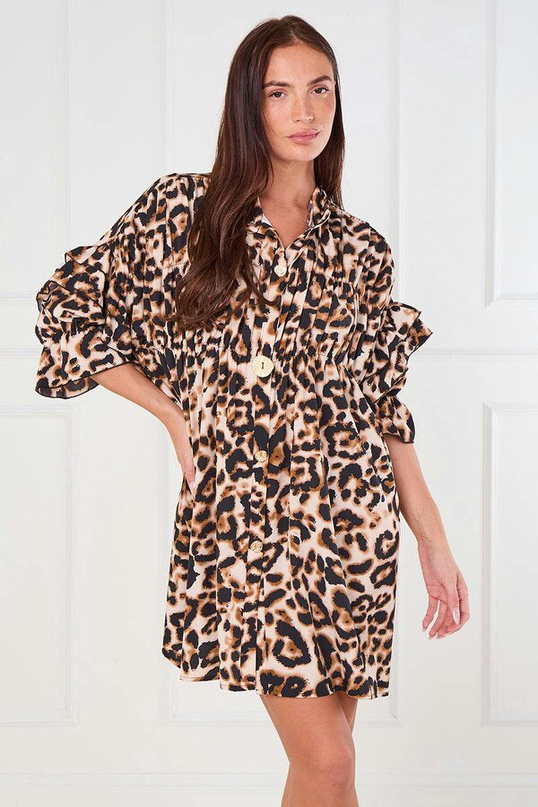 Elaina Fashion Leopard Print Button Front Blouse – One Size (8–14)