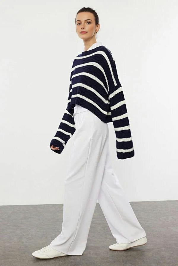WOVCOR High Waist Pleated Wide Leg Trousers with Velcro Closure