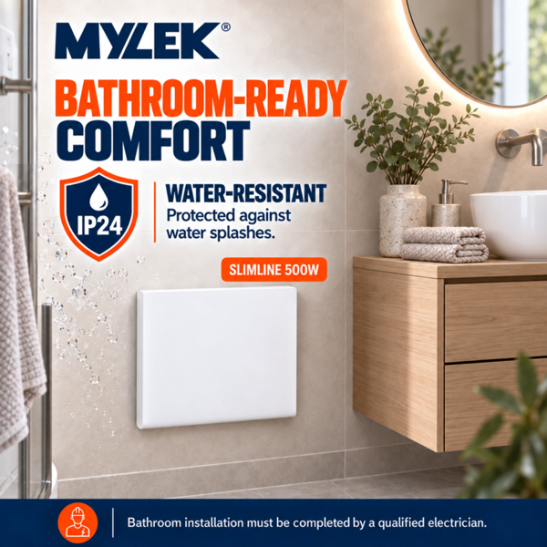 MYLEK Panel Space Heater White 2KW Eco, Smart and WiFi App Slimline Low Energy - Wall Mounted, Bathroom IPX4