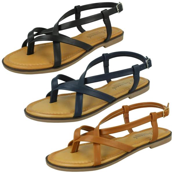 Savannah Ladies Savannah Flat Strappy Toepost Sandal with Buckle Strap F00444