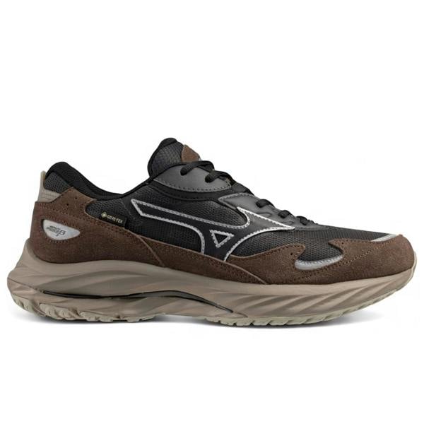 Brown and black athletic shoe on a white background