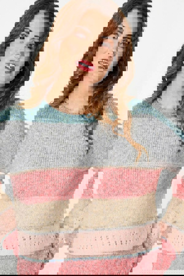 Pink | Striped Textured Long Sleeve Jumper
