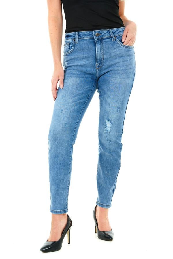 Smart Living Classic Stretchy Ripped Skinny Fit Denim Jeans - Mid Blue