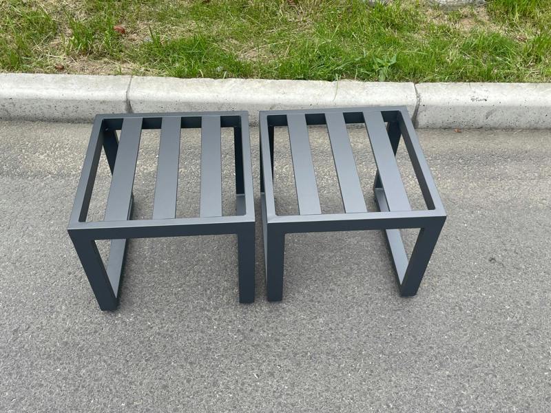 Fimous Aluminum 2 PC Small Footstool Outdoor Garden Furniture With Seat Cushion Patio Furniture Dark Grey