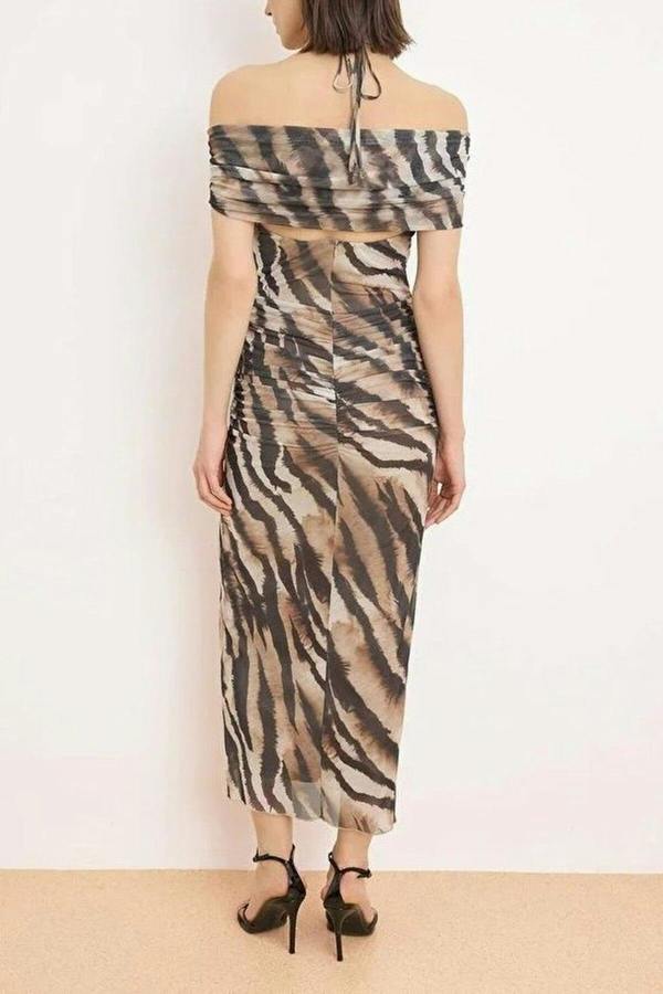WOVCOR Draped Knitted Tulle Midi Lined Party Dress