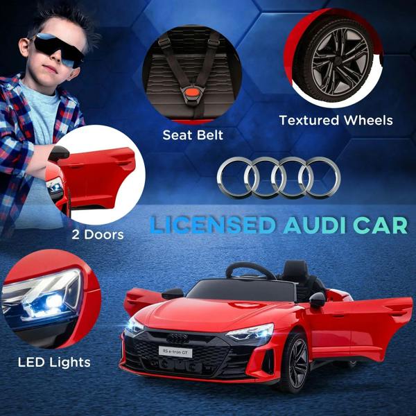 Red kids electric ride-on convertible with seat belt and LED headlights, front view