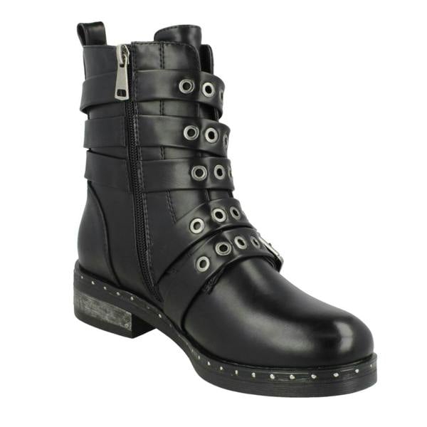 Spot On Ladies Spot On Biker Boots With Buckle Detail F4410