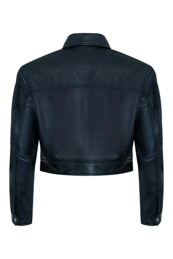 Infinity Leather Womens Black Cropped Biker Leather Jacket - Dubai