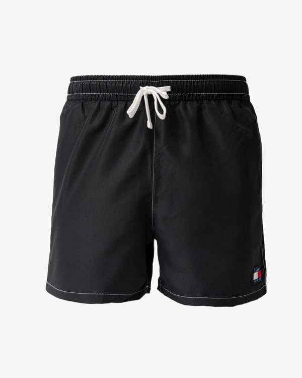 front of Tommy Hilfiger TJ Mens Drawstring Swimming Shorts in Black