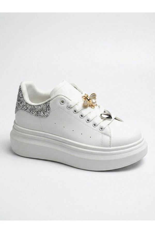 Sloane White Platform Trainers - Silver