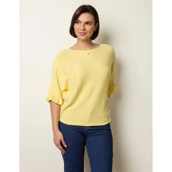 Blue Vanilla Knitted Frill Sleeve Batwing Jumper - Light Yellow