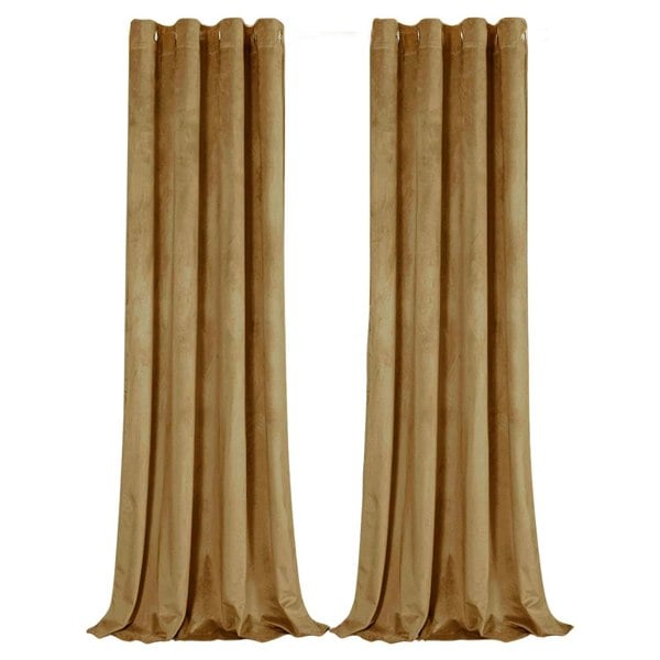 Ochre Mustard Velvet Darkening Eyelet Curtain Pair - 46x63 Inch Drop Image 1