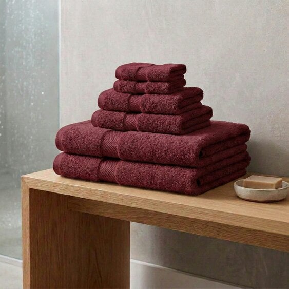 Vision V475 - 6 Piece 100% Cotton Towel Bundle - Burgundy - Towel Bundle - 100% Cotton