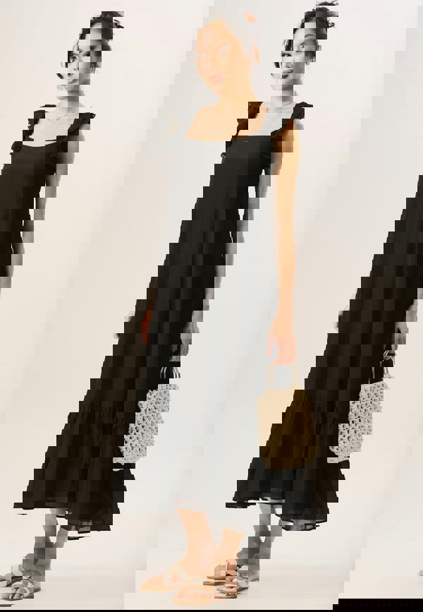 Gini London Black Ruffle Short Sleeve Viscose Maxi Dress