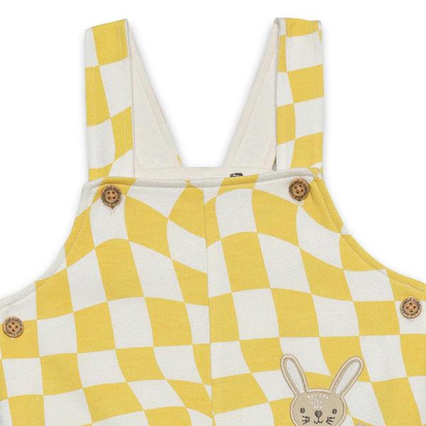 Mini Cuddles Baby Boys Checked Dungaree Set With Bunny Applique, Yellow