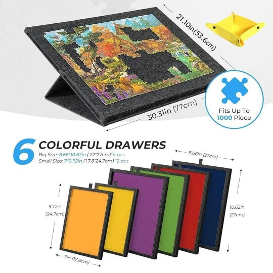Havendro 1000PCS Tilting Puzzle Board with 2in1 Designed Stand Cover Felt Mat w/ 6 Drawer