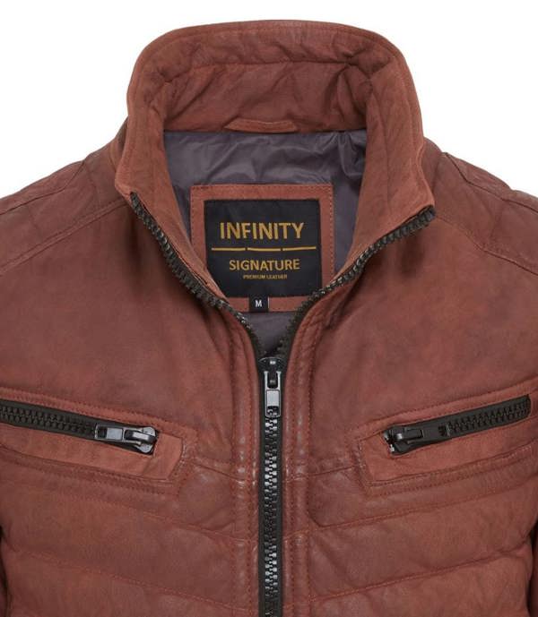 Infinity Leather Mens Quilted Puffer Leather Bomber Jacket - Torpoint