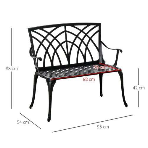 Wyld Haus Elsu 2 Seater Outdoor Garden Bench Black Cast Aluminium Antique Finish