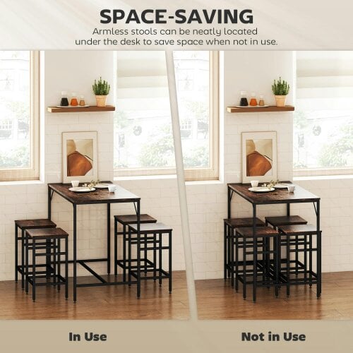 Wyld Haus Vimose Wooden Rustic Brown 5 Piece Breakfast Bar Table And Stool Set