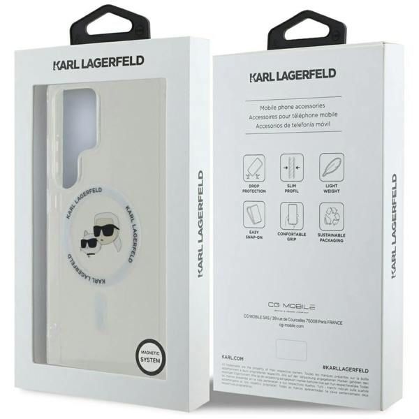 Karl Lagerfeld Button Karl & Choupette Heads Printed Logo Case with MagSafe for Samsung Galaxy S25 Ultra 6.9" Clear - KLHMS25LHLSKCH