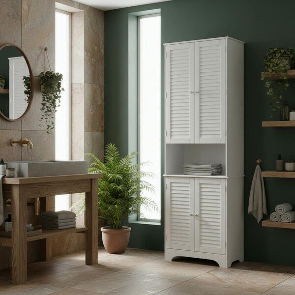 Wyld Haus Vihave Tall Freestanding Bathroom Cabinet With Shutter Doors And Raised Base White
