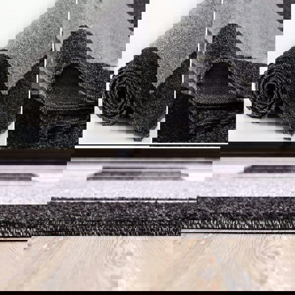 Modern Living Room Rug Bordered Design Grey Black | The Rugs