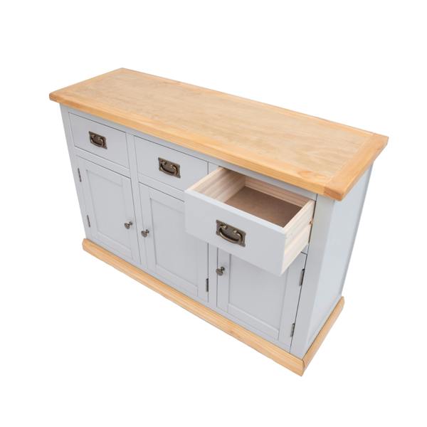 Cabinet Bits Bomporto Light Grey 3 Drawer 3 Door Sideboard Brass Drop Handle