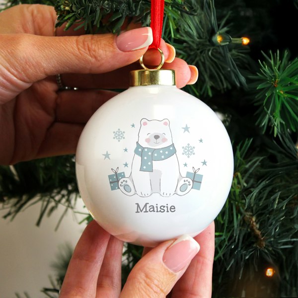 Personalised Memento Company Personalised Polar Bear Christmas Bauble