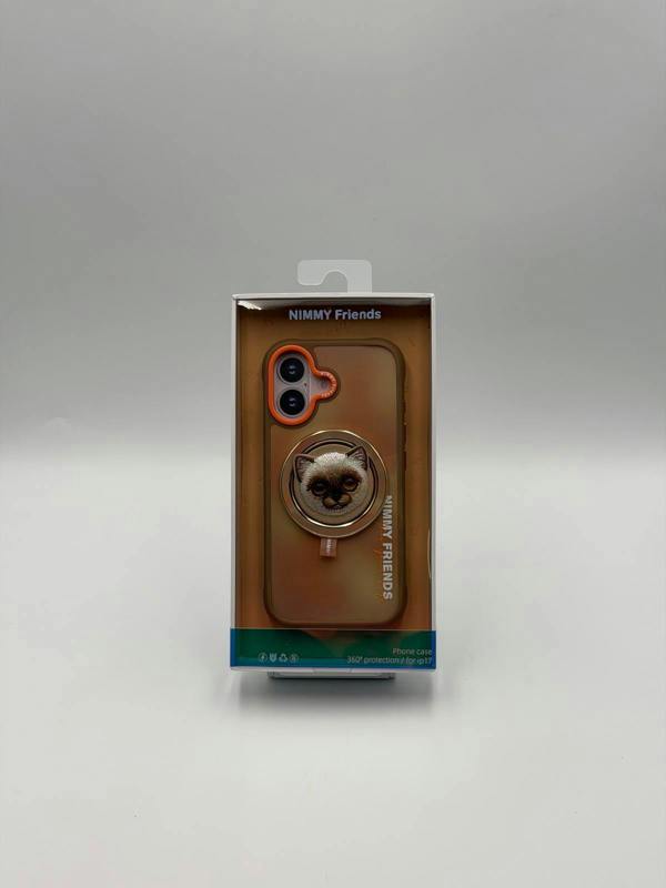 Nimmy Friends Nimmy Big Eye Cute Pet Siamese Cat Face Case with Detachable MagSafe Grip for iPhone 17 6.3" Brown Orange - N-XDY-CXZJZH-IP17-026