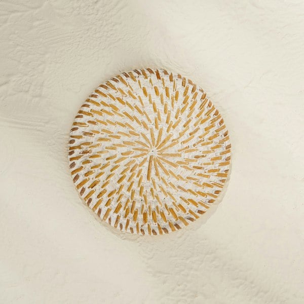 Round white wash rattan coaster handwoven wicker table drinks protector