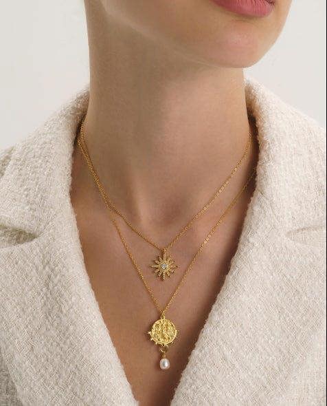 Chunky Pearl Gold Goddess Layered Necklace - Necklaces - Elk & Bloom