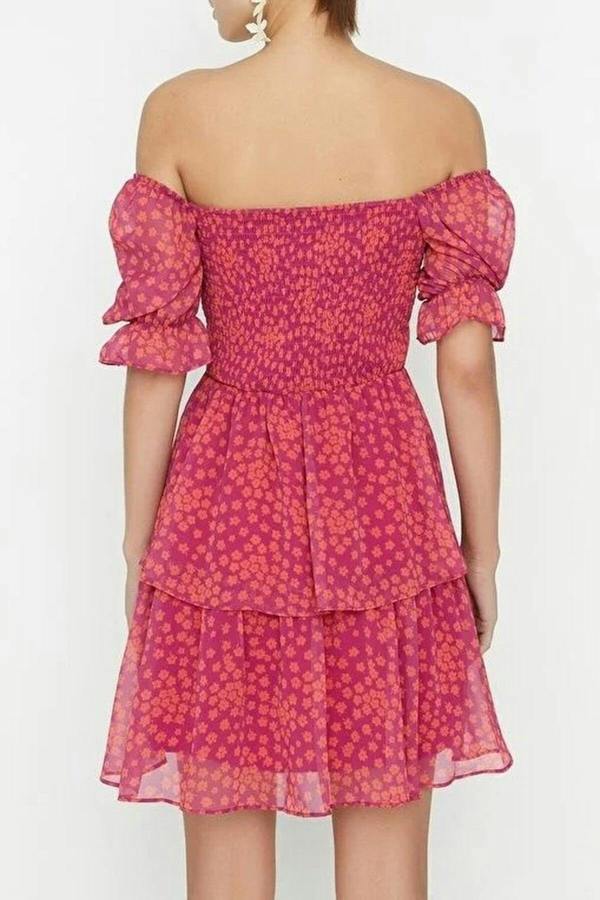 WOVCOR Floral Skater Chiffon Mini Lined Woven Dress with Ruffles
