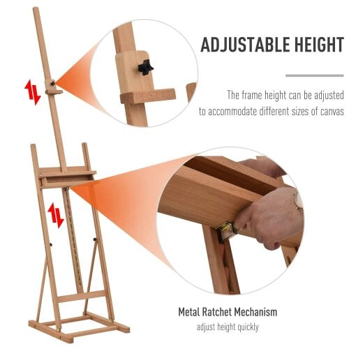 Bobobiy Wooden Easel Stand H-Frame Artist Easel with 171-230cm Adjustable Height and 0-80° Working Angles Beech Wood Art Easel for Displaying