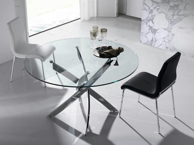 Angel Cerdá Round tempered glass and chrome-plated steel dining table 1061