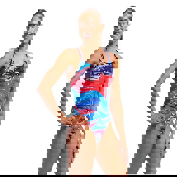 Funkita Wave Craze Diamond Back swimsuit in blue red abstract print