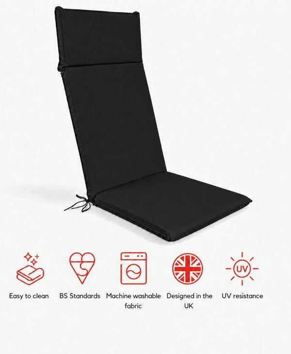 SP Range High Back Recliner Pad Garden Cushion Black The Garden Furniture Shop