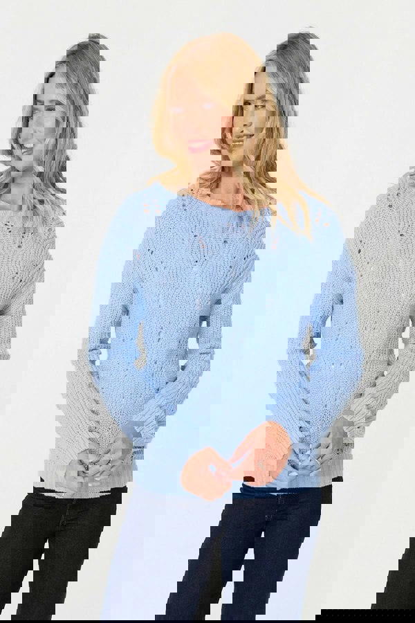 Light Blue | Textured Knit Relaxed Long Sleeve Jumper
