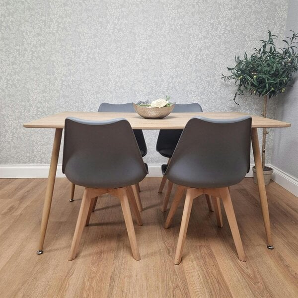 KOSY KOALA 4 Seater Modern Dining Table 140cm with Wood Effect Metal Leg and 4 Grey Chairs for Kitchen & Dining Room