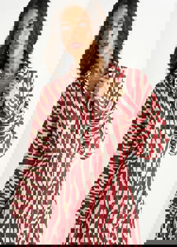 Gini London Burgundy Zebra Print Batwing Sleeve Shirt Dress