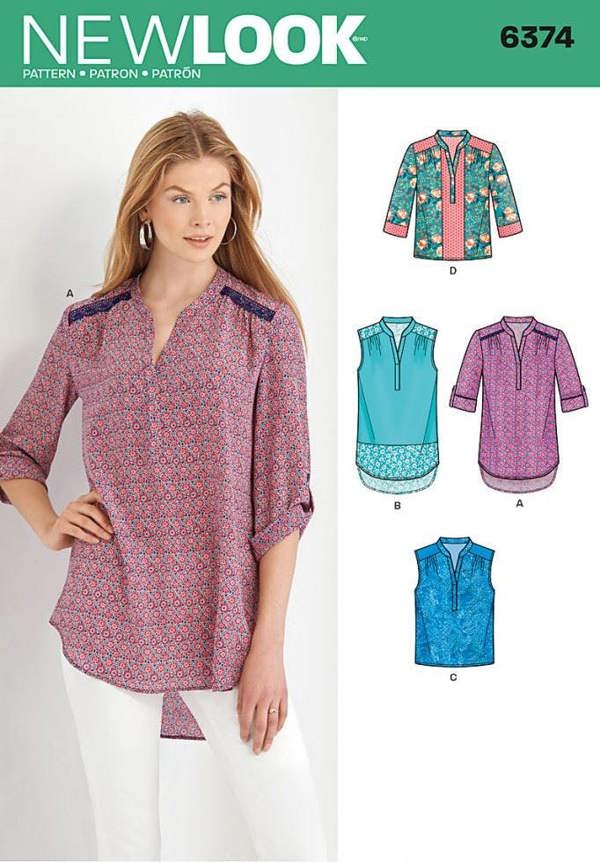 New Look Sewing Pattern 6374, Tops for Women, A (10-12-14-16-18-20-22) - Intermediate