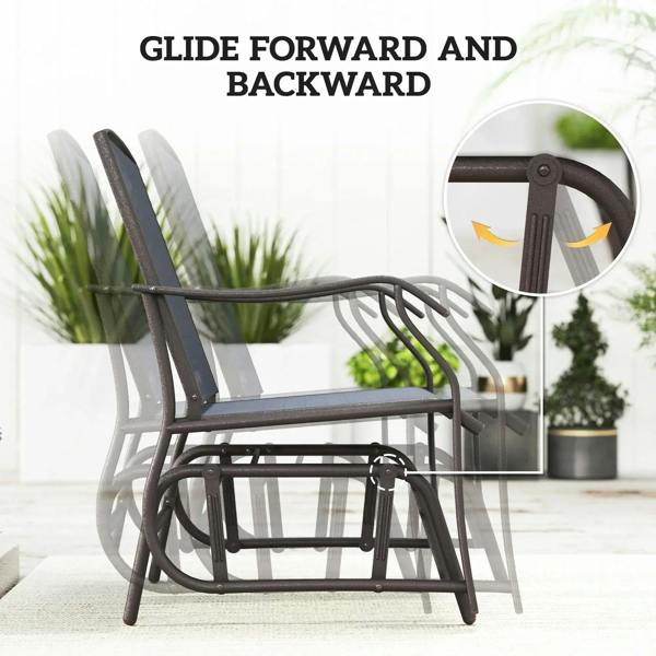 Grey rocking chair with curved armrests and smooth rocking base frame