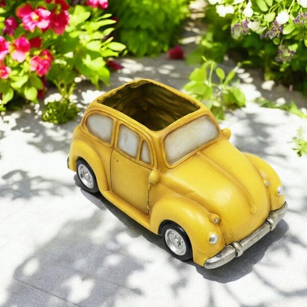EDH Door Hardware Yellow Resin Car Planter – 9.5cm x 8cm x 18.5cm | Vintage Mini Car Flower Pot for Indoor & Outdoor Décor