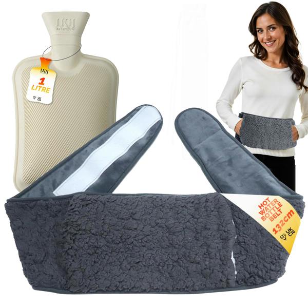 LKH HOME COLLECTION Wearable Hot Water Bottle with Cover UK - 1Litre Wrap Around Hot Water Bottles with Adjustable Belt, Luxurious Sherpa